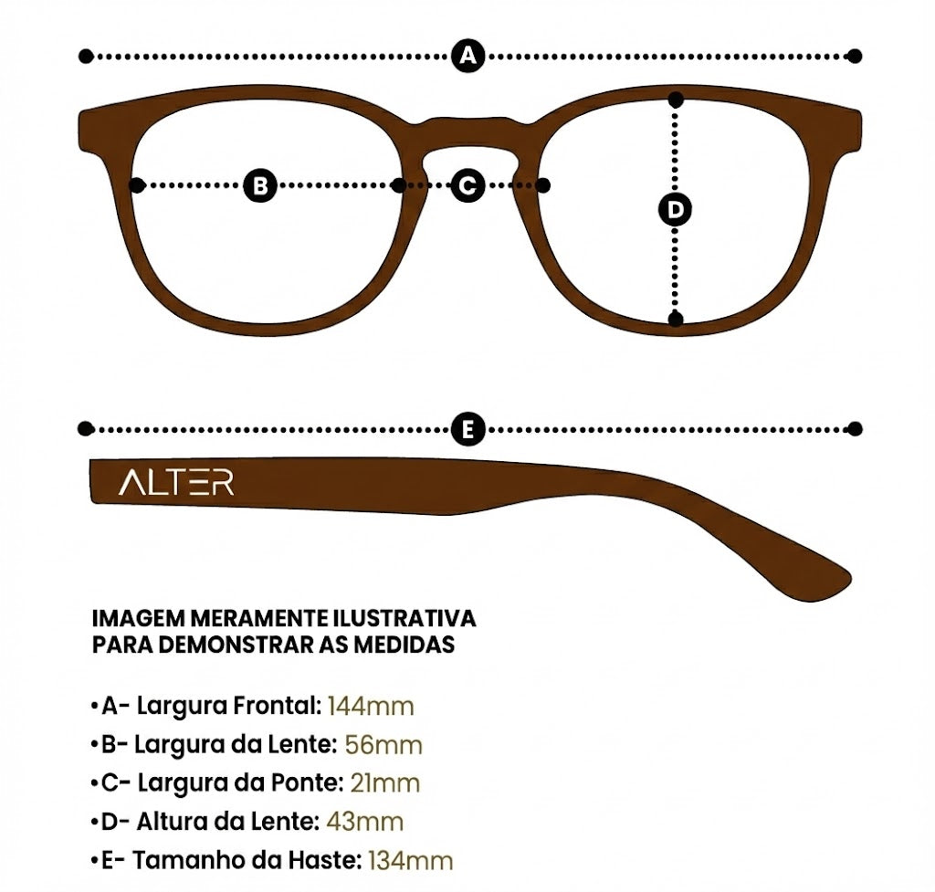 Medidas do óculos Óculos de Sol Maragogi