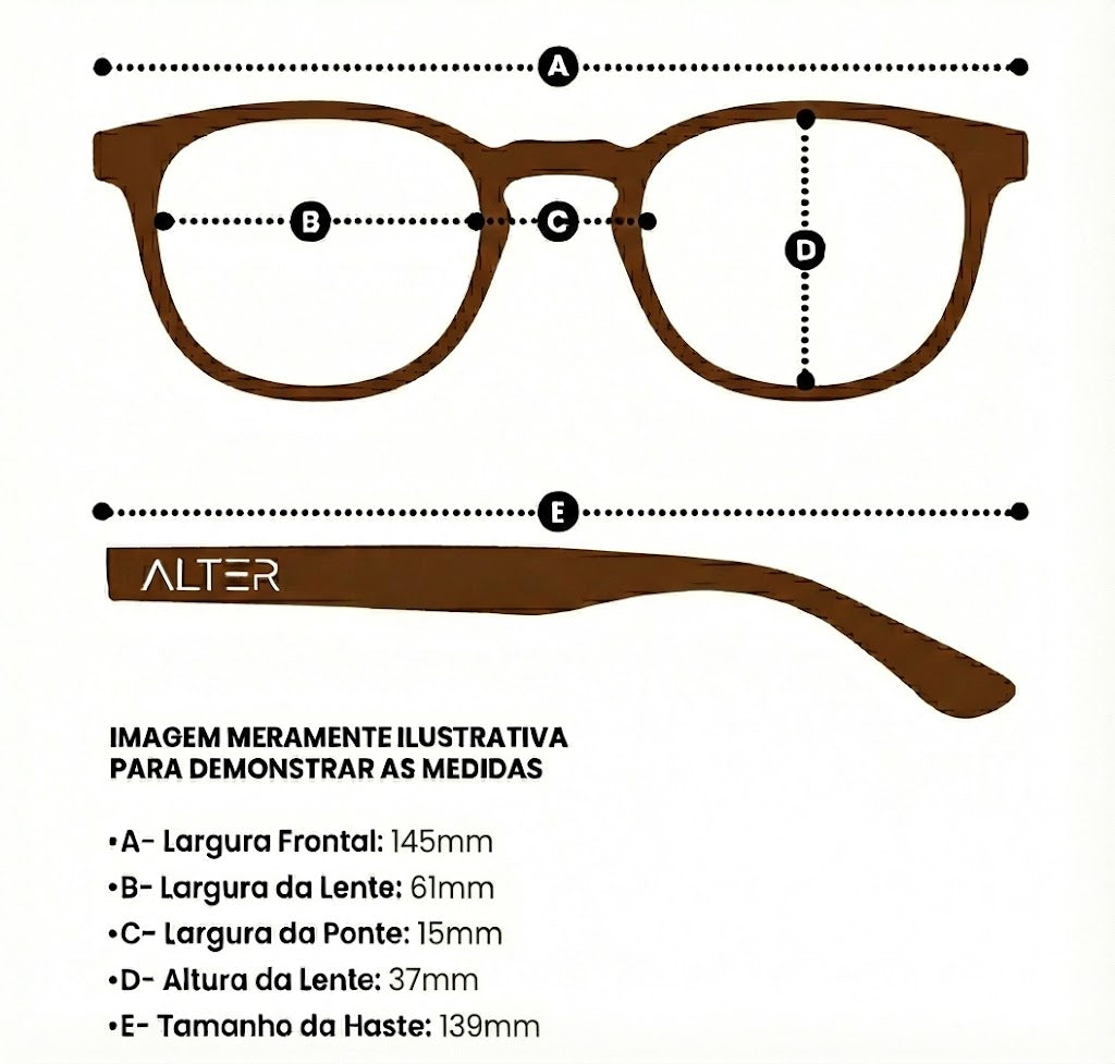 Medidas do óculos Óculos de Sol Lençois