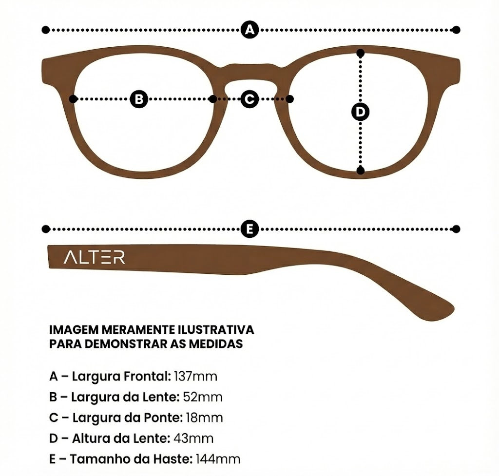 Medidas do óculos Óculos de Sol Atins